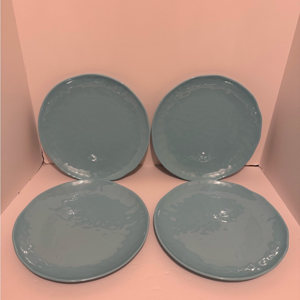 Tommy Bahama DINNER PICNIC PLATES 11” Rustic Aqua Blue Melamine Set Of 4
